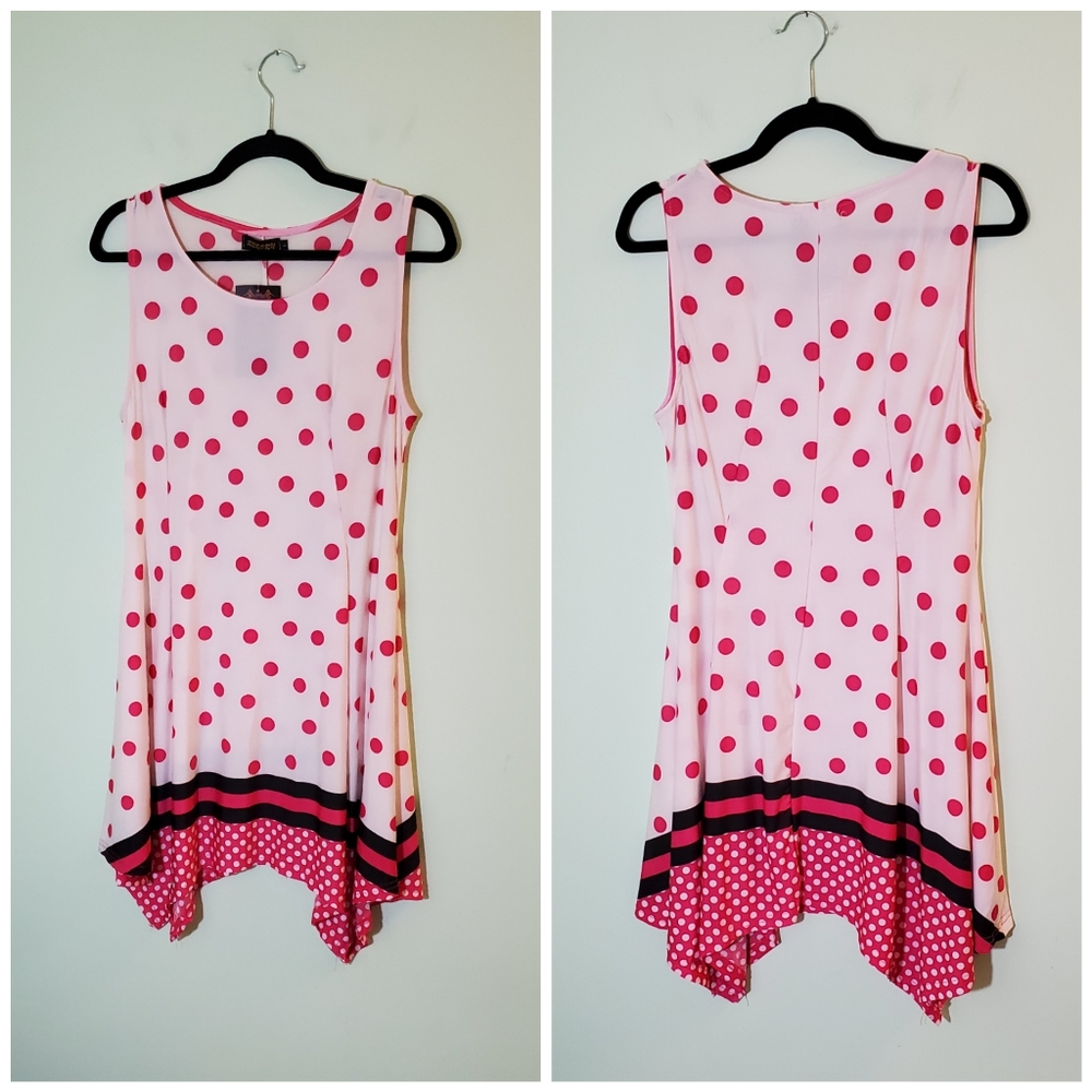 Reborn Pink Polka Dot Handkerchief Hem Tunic Tank Top NWT Size Large